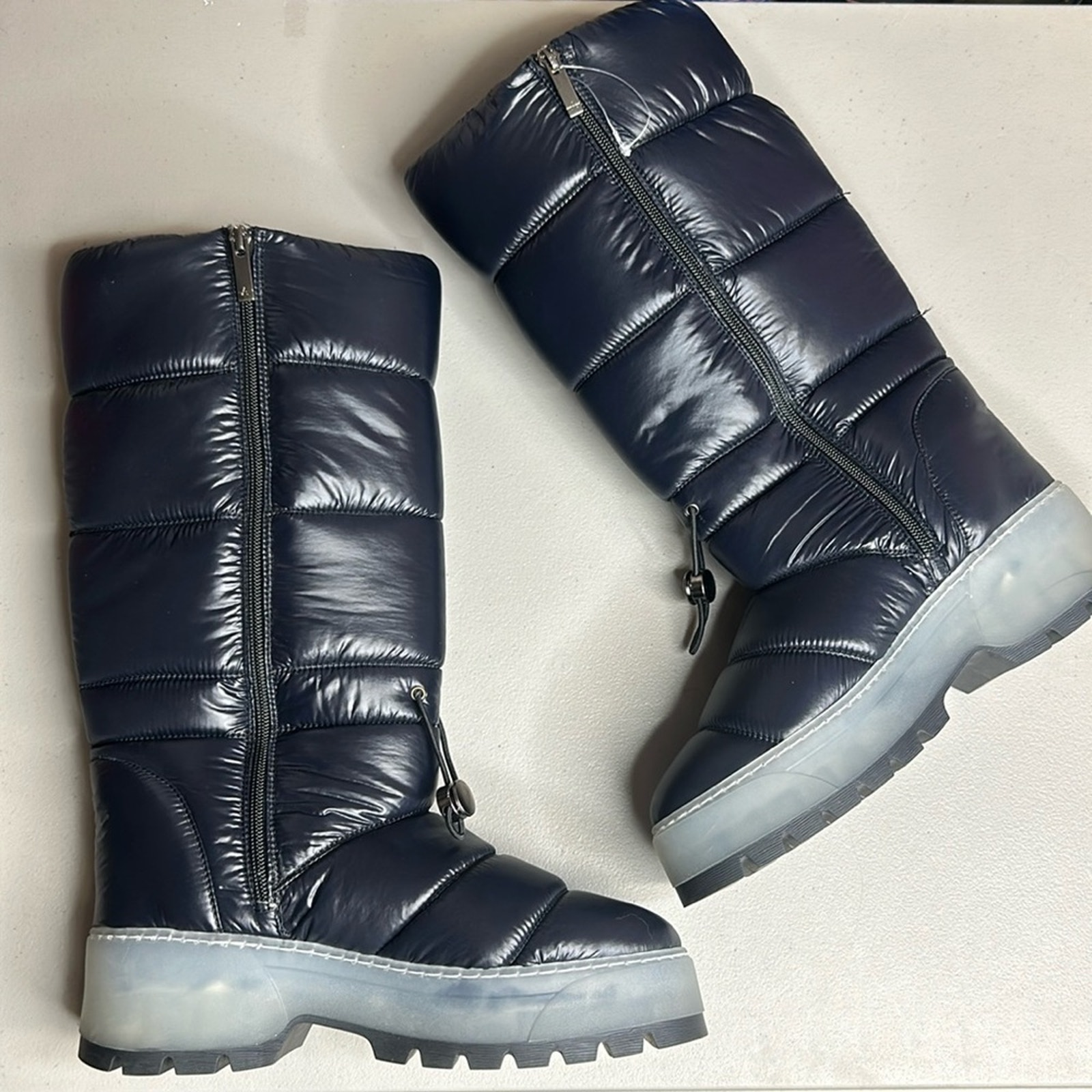 Aquatalia Boots Arlo Nylon Winter Snow Rain Tall Navy Blue Womens Size 10 Nwot